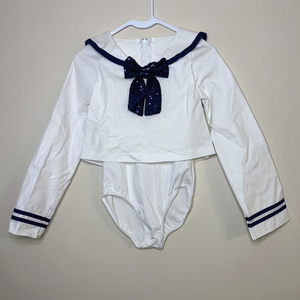 Weissman Bon Voyage Kids Large LC Sailor Dance Leotard Costume Sequin Bow Navy